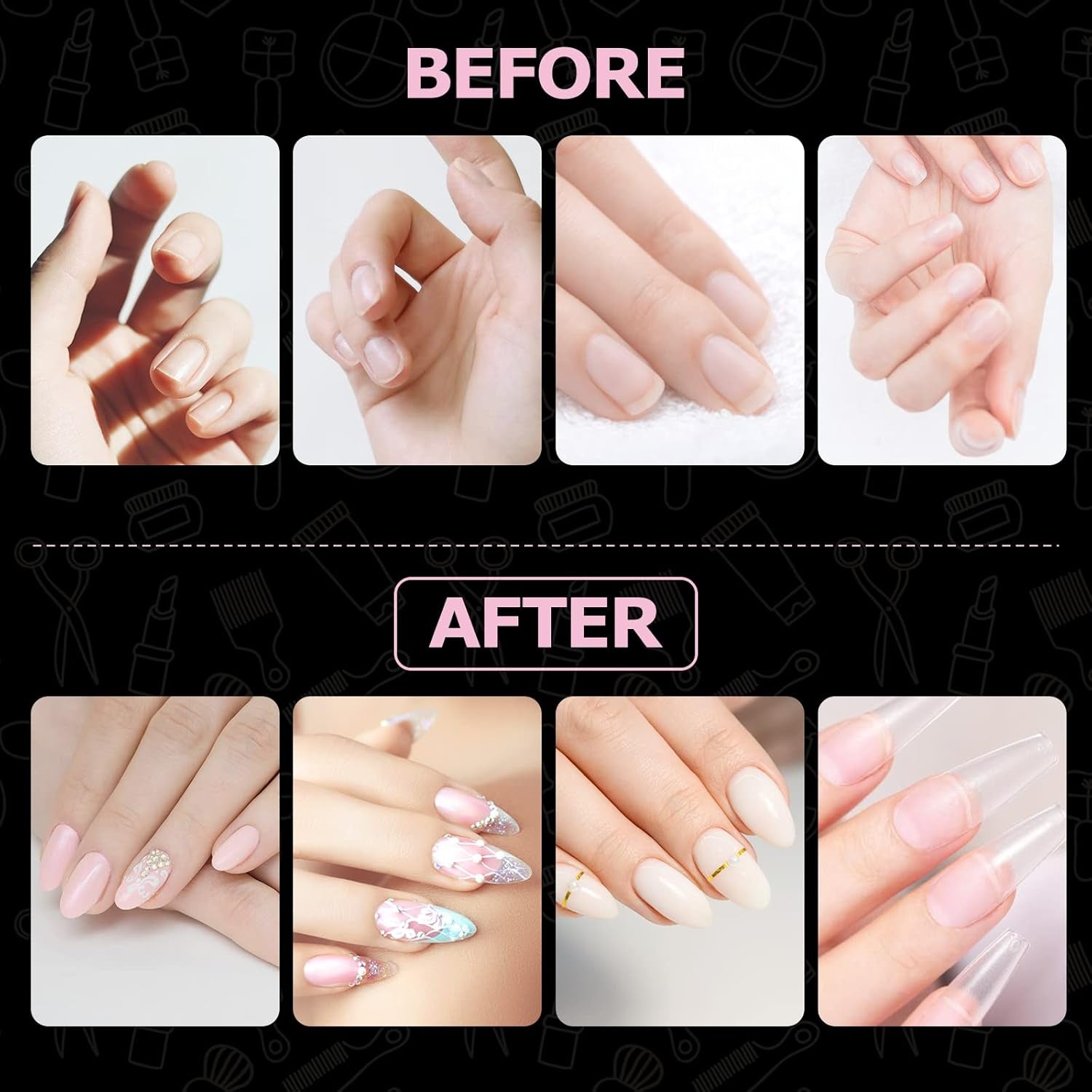 Typer av naglar, 500 st konstgjorda lösnagelspetsar i akryl med förvaringslåda för nagelsalonger och DIY-nagelkonst, 10 storlekar