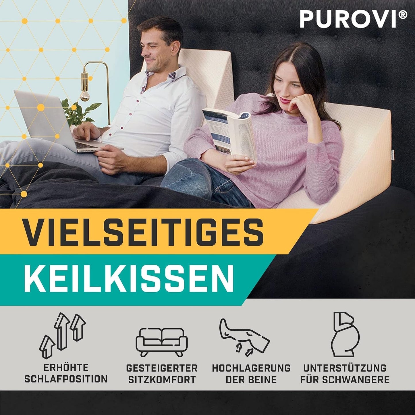 Kilkudde för säng och soffa - Idealisk som läskudde, tillbaka i sängen eller för att höja benen - Måttstabilt skum - Tvättbart överdrag