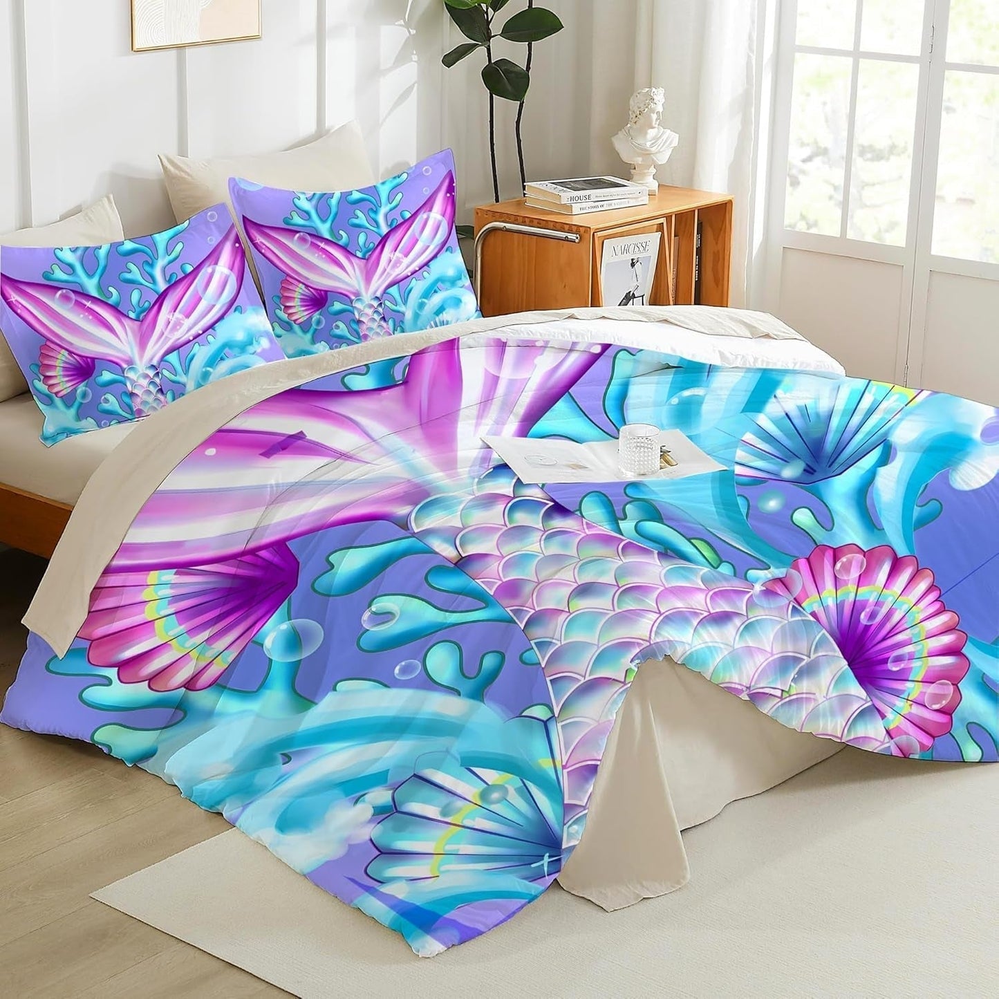 Sängkläder för barn, olika storlekar och olika animerade karaktärer Sängkläder - barn Naty Shop Mermaid (modell 2) 135X200Cm+80X80Cm