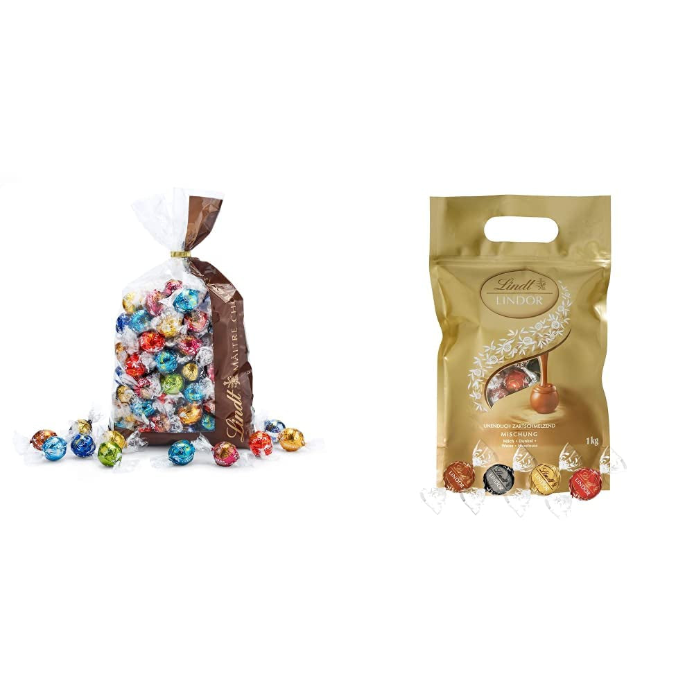 Chokladmix LINDOR | 1371 g | Ca. 109 bollar: Klassisk mix för mjölkchokladbollar och LINDOR | Ca. 80 chokladbollar (mjölk, vit, mörk 60%, hasselnöt) | Bulkförpackning, 1 kg