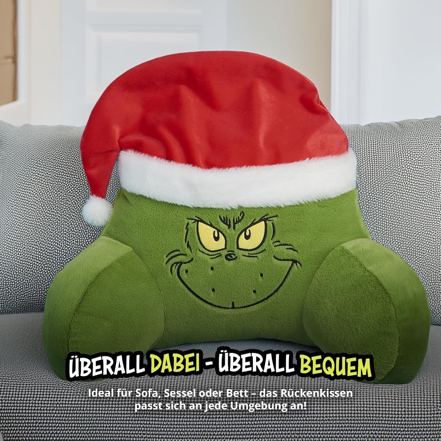 Grinchkudde - Ryggkudde för säng och soffa, ryggstöd med armstöd, Läskudde för rygg, nacke och huvud, grön, 40 x 38 cm