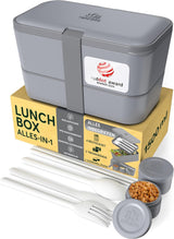 Umami Lunchbox för vuxna, 4 bestick och fack förslutbar Bento Box, Vuxen Lunch Box, To-go salladsbehållare, Picknick / Office Lunch Box, Kolgrå, 1500ml Naty Shop Matförvaringsboxar Charcoal Grey L - 1500ml Stapelbara inuti varandra