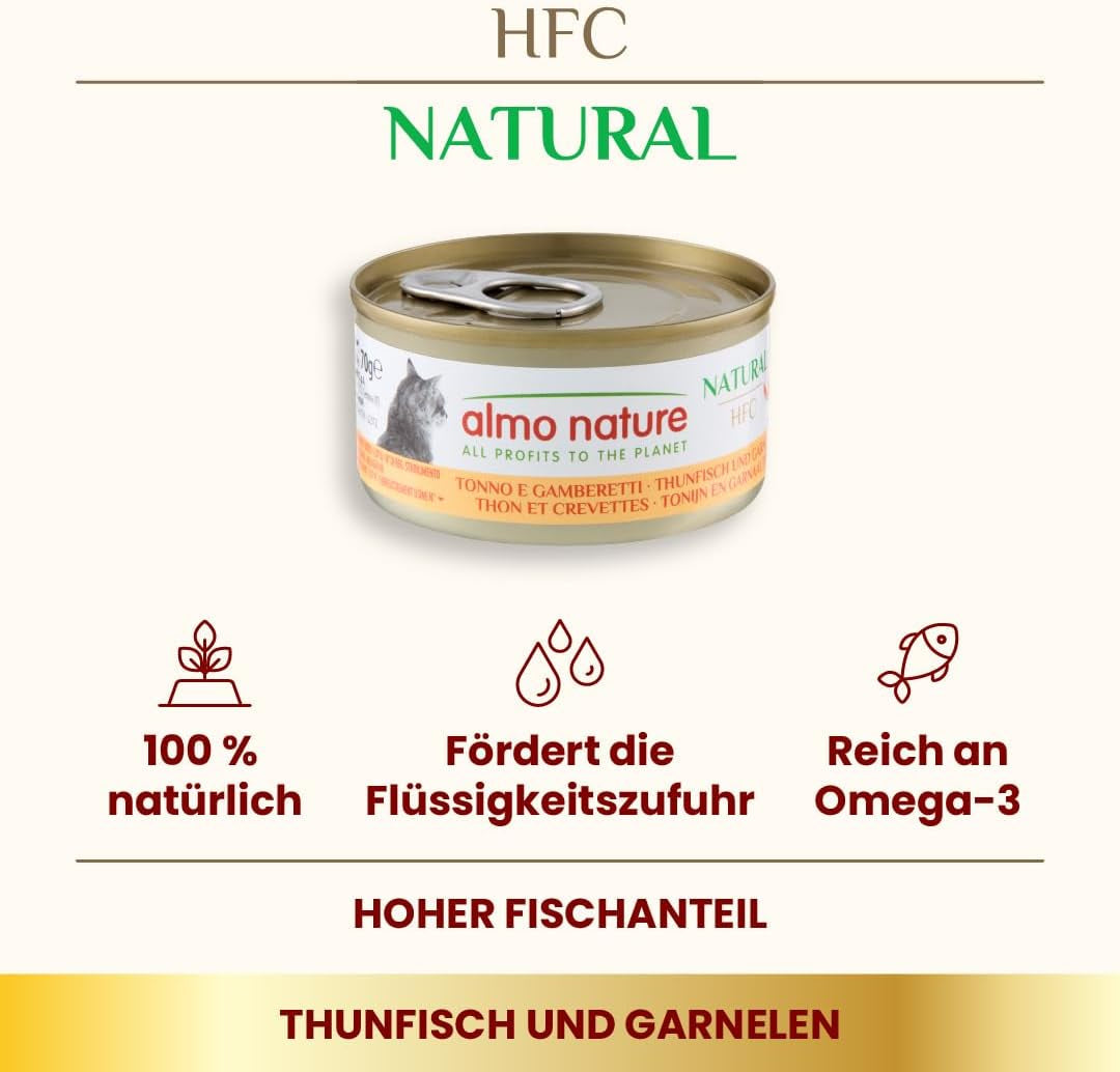 Almo Nature HFC Naturligt vått kattfoder - tonfisk och räkor, förpackning om 24 (24 x 70 g)