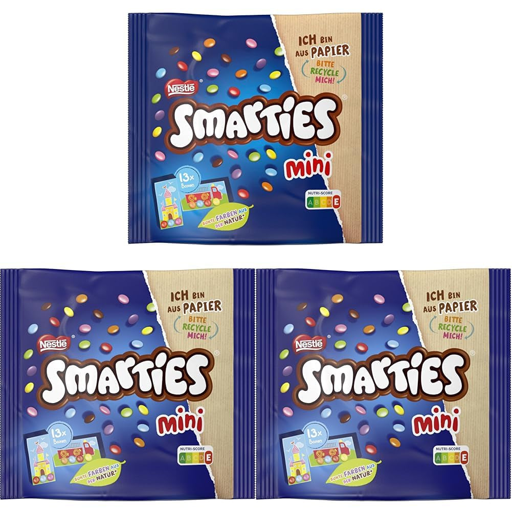 Nestlé SMARTIES Mini individuellt förpackade små linser med mjölkchoklad 3-pack (1 x 187 g)