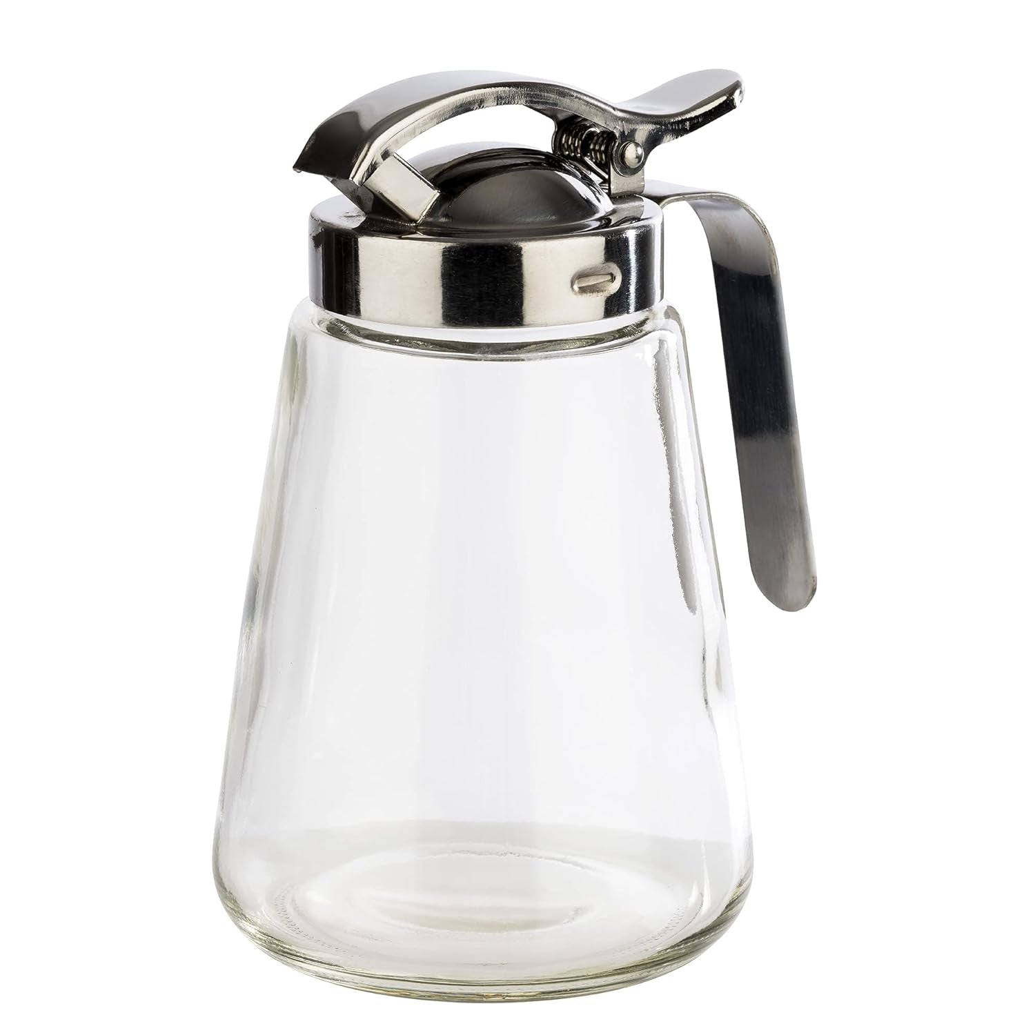 APS 765 Universalmugg, hällmugg i glas med skruvlock i rostfritt stål, hällmugg för honung, kaffegrädde eller andra vätskor, 8,5 x 12 cm, 13 cm hög
