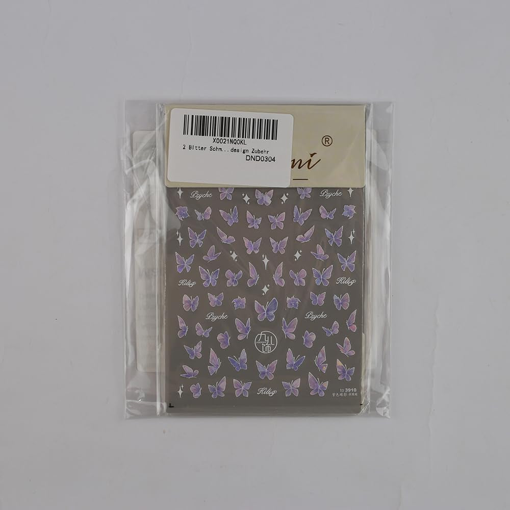 2 Blätter Schmetterling Nagelsticker Selbstklebend,Muschel Glitzer Nail Art Butterfly Nagelsticker Lila Grau Schmetterlinge Nagelaufkleber Relief Laser Butterflies Nagel Sticker Nageldesign Zubehör