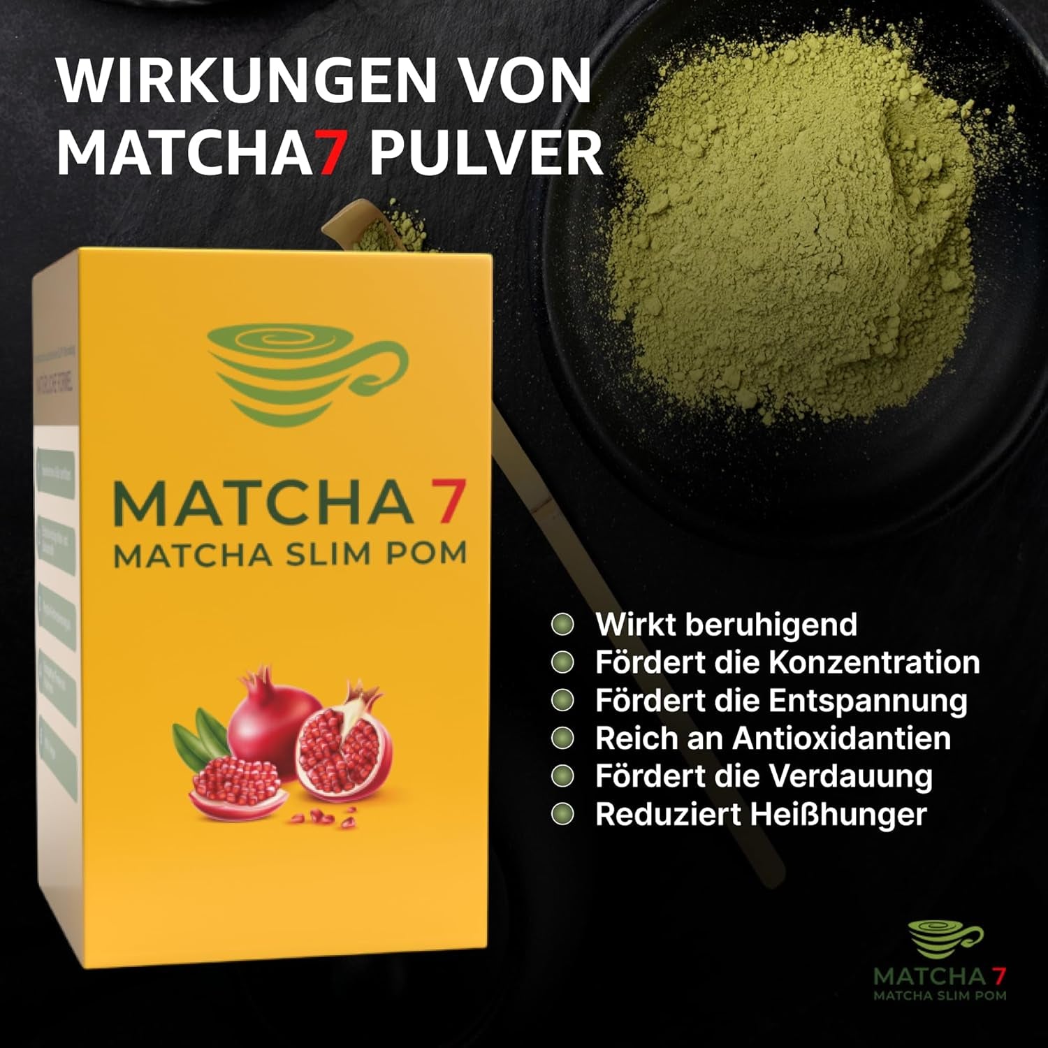 ® Ceremonial Matcha Powder X Granatäpple 100G [Stödjer viktminskning och ämnesomsättning] - Grönt te för en aktiv och hälsosam livsstil - Grönt te utan tillsatser (rent och naturligt)