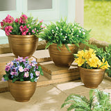 ® Retro Style Plast Planter Set - 4 delar set i två storlekar - Väderbeständig och lätt - Dekorativ kant - Brons Planter Planter Set