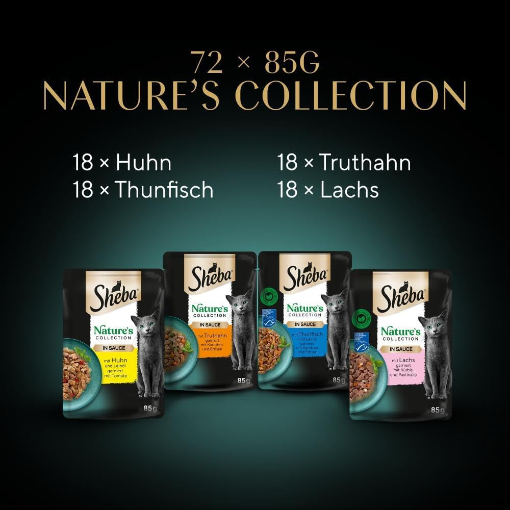 SHEBA Nature's Collection i Gravy - Högkvalitativt våtmat för katter, Fine Variety (MSC) i portionspåsar - 72 x 85 g