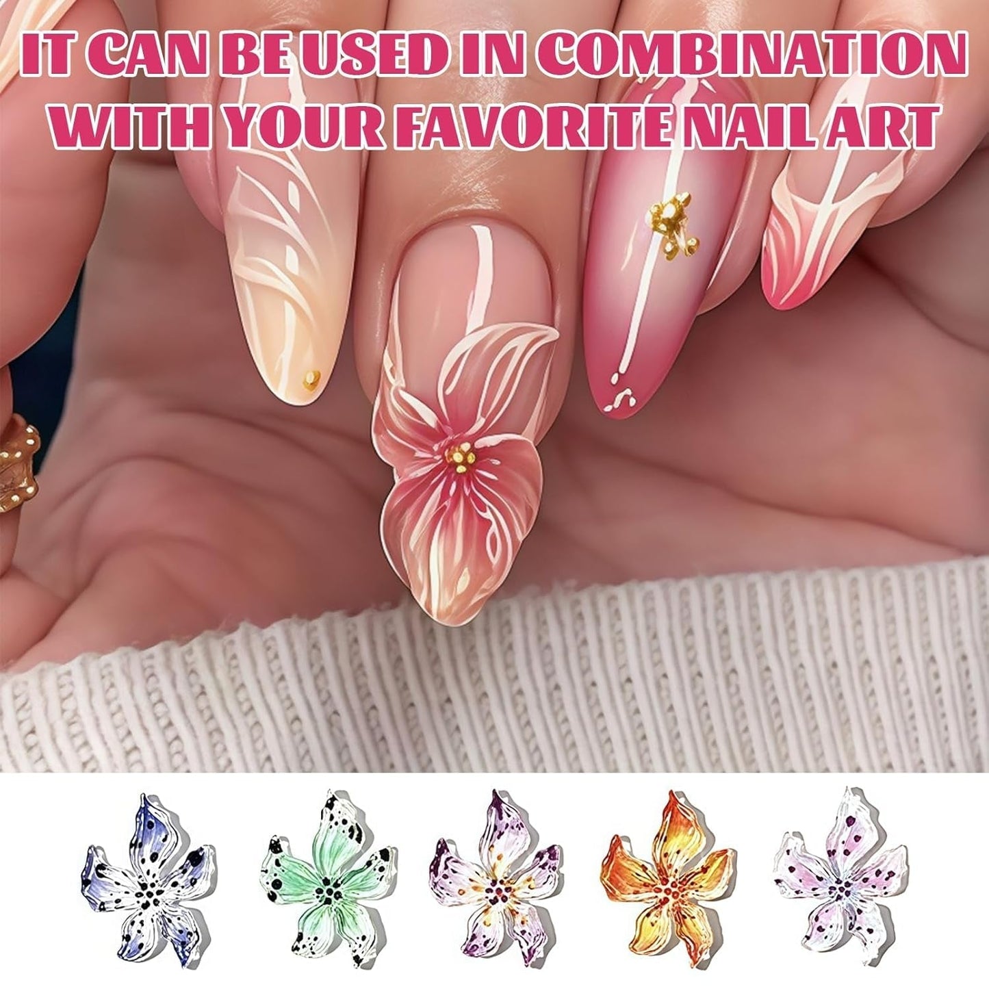 50 Stück 3D Blume Nail Charms Set, Bunte Nageldesign Zubehör, Nägel Charms Och Nagel Art Charms, Perfekt Für Nailart, Maniküre Dekoration Och DIY Nageldesign