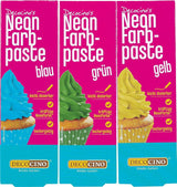 Decocino Neon matfärgningsset - 3 delar - röd, rosa, lila - högdosfärgad matfärg - för färgning av kakor, muffins, muffins - smakfritt