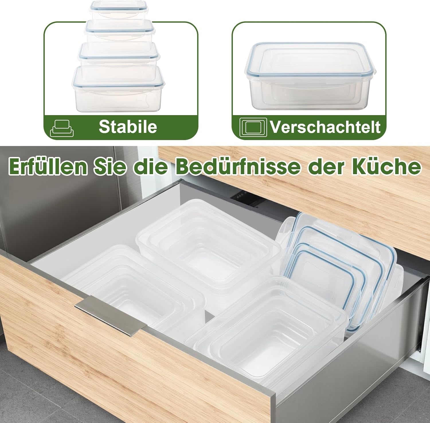 YASHE Matförvaringsburk med lock, 12-delad plastförvaringsburksats, BPA-fri, 100 % läckagesäker, stapelbar, klara matförvaringslådor Naty Shop