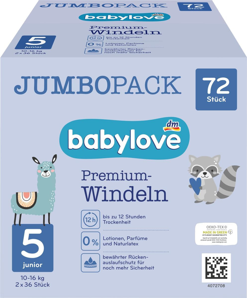 Blöjor Premium Active Plus, storlek 5, Junior 12-25 kg, Jumbopack, 2 x 36 stycken, 72 stycken