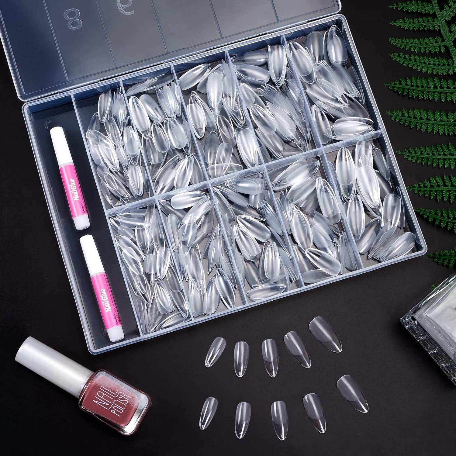 Becellen 500 st konstgjorda nagelspetsar, mjuka gelnagelspetsar, heltäckande, gelnagelspetsar, förpolerade konstgjorda naglar, DIY Nail Art limset (mandlar)