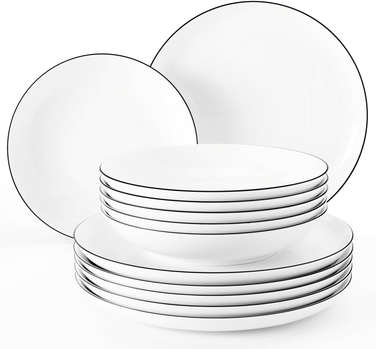 Seltmann Weiden servisset 001.737148 Lido - 6 mattallrikar + 6 bakgrundstallrikar - 12 delar - Black Line