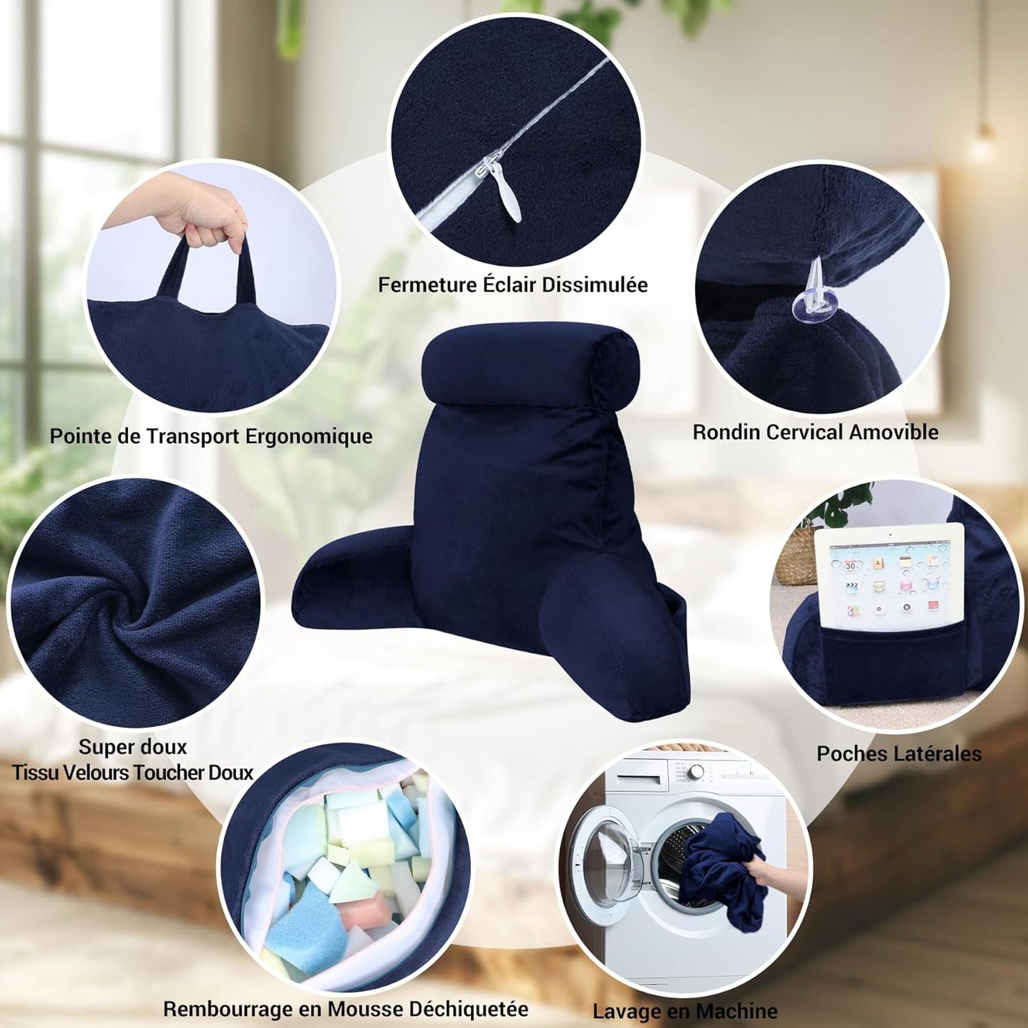INFANZIA ergonomisk läskudde med armstöd, ryggstöd, marinblå