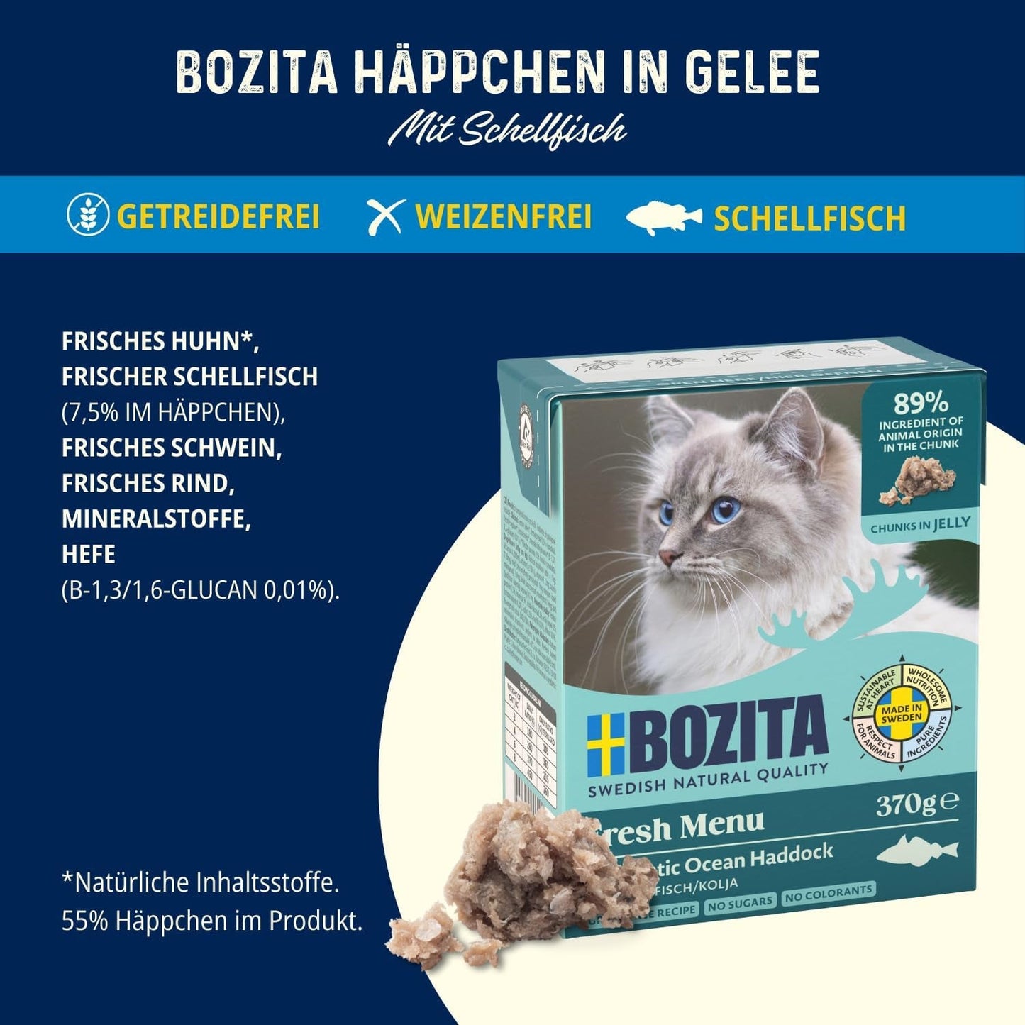 Bozita Tetra våtfoder med kolja i gelé - 6 x 370 g spannmålsfri, utan tillsatt socker och icke-GMO kattmat - balanserad, läcker, med 7,5 % protein och 5 % fett