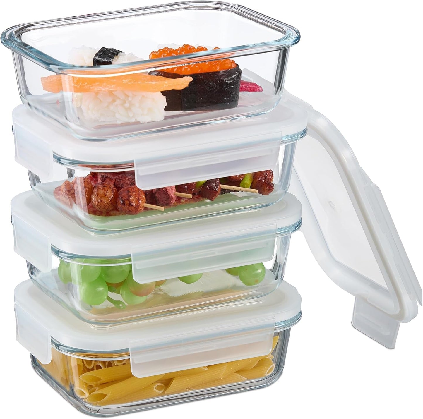 Relaxdays glasbehållare med lock, set om 6, 370 ml, matförvaringsbehållare, plastlock, lufttät, glasburk, transparent Naty Shop Matförvaringslådor 640 ml