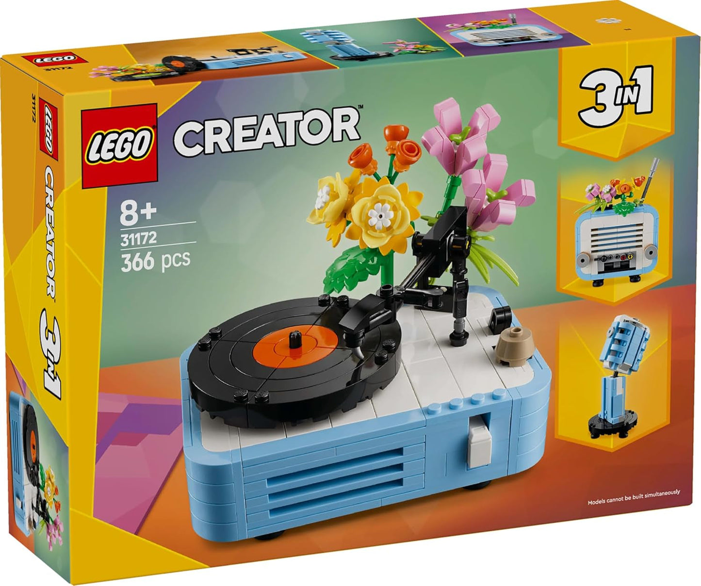 LEGO Creator 3In1 skivspelare med blommor - konverterbar leksak till radio eller mikrofon - musikleksaker för barn - kreativ presentidé för flickor och pojkar från 8 år 31172 Byggset Besuche den LEGO-Store
