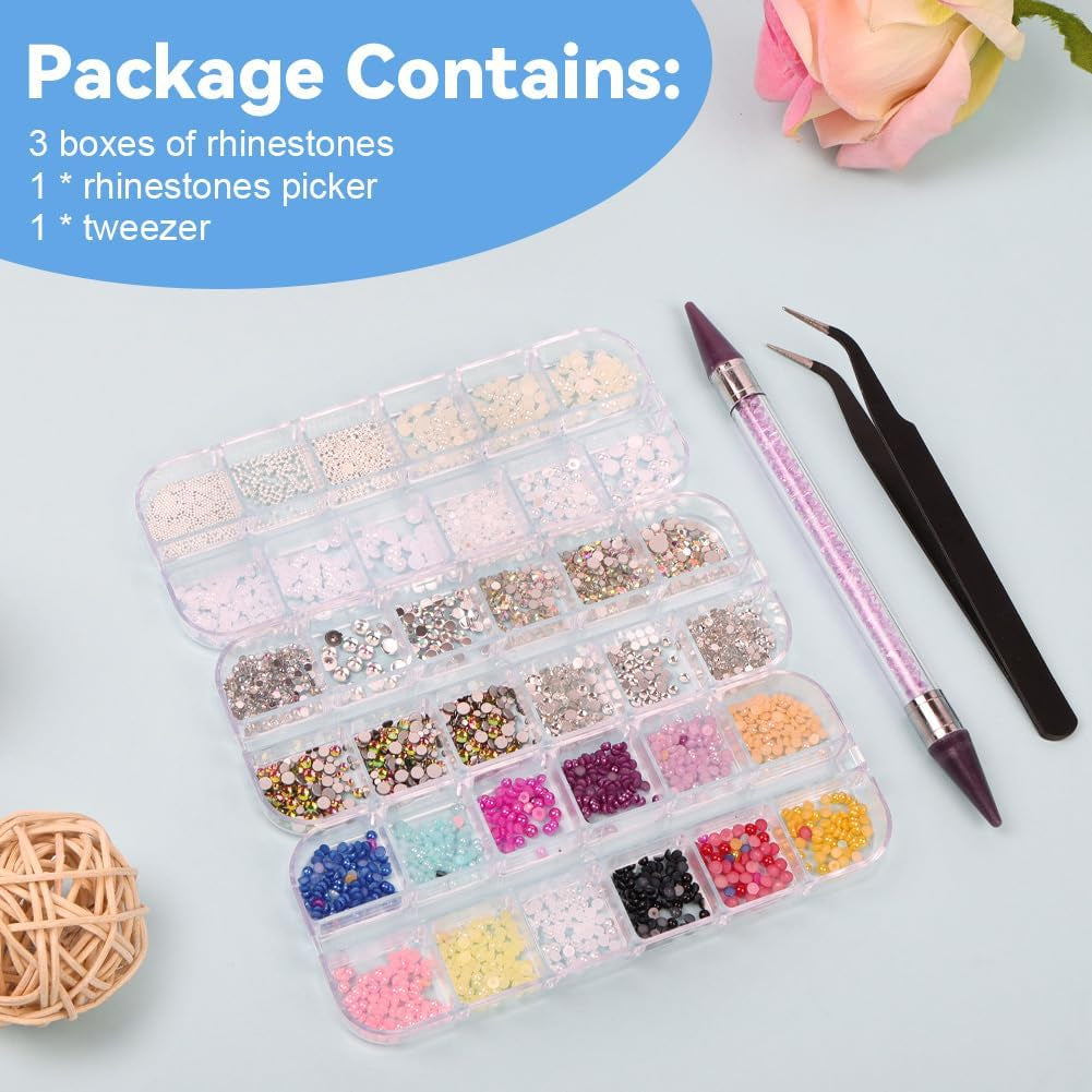 Harz Strasssteine ​​4200Pcs Strass Kristalle 1Mm-5Mm Gemischte Kinder Bastelsachen Kit Mit Strass Mit Picking Pinzette Und Stift Für DIY Nägel Kleidung Kunsthandwerk Gemischt Becher Party (A)