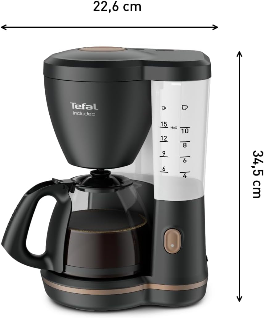 Tefal Includeo Filter Espressomaskin, Espressomaskin Extremt lätt att använda, Lämplig för höger- och vänsterhänta användare, Automatisk locköppning, 1,25 L, 10 till 15 koppar, CM533811