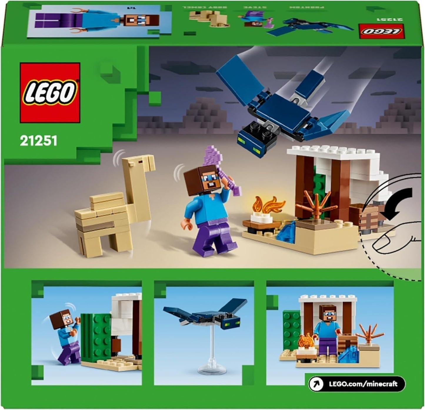 LEGO Minecraft Steve's Desert Expedition, videospelset för pojkar och flickor, biom med Steve, hus, statyetter och kamelleksak, gamerpresent för barn från 6 år 21251 Byggset Besuche den LEGO-Store