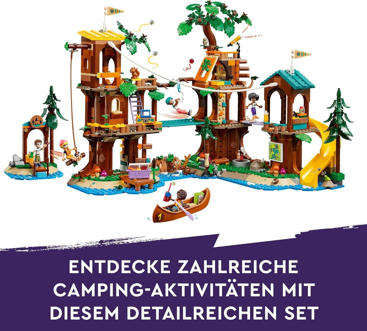 LEGO Friends trädkoja på äventyrsläger, lekset för flickor och pojkar 8 år gamla med 5 figurer och 5 djur, presentidé för kreativa spel, sportleksaker, dockhus 42631 Byggset Besuche den LEGO-Store
