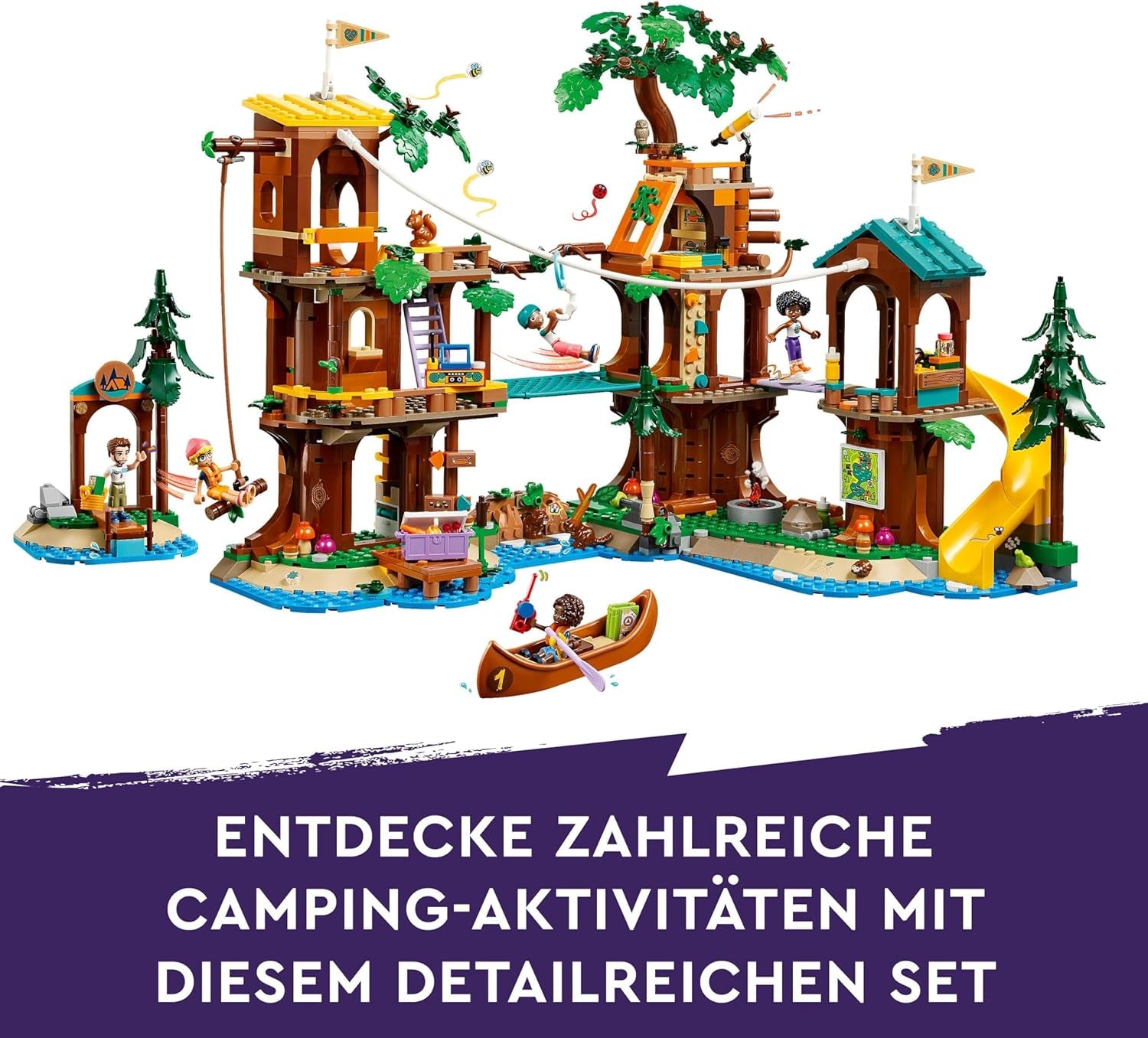 LEGO Friends trädkoja på äventyrsläger, lekset för flickor och pojkar 8 år gamla med 5 figurer och 5 djur, presentidé för kreativa spel, sportleksaker, dockhus 42631 Byggset Besuche den LEGO-Store