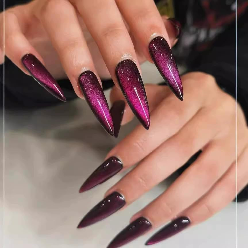 Mouyouglow Långa naglar Stiletto Milky White Gradient Rosa Glitter Coola falska naglar med lim Rosa Ombre Glitter konstgjorda naglar