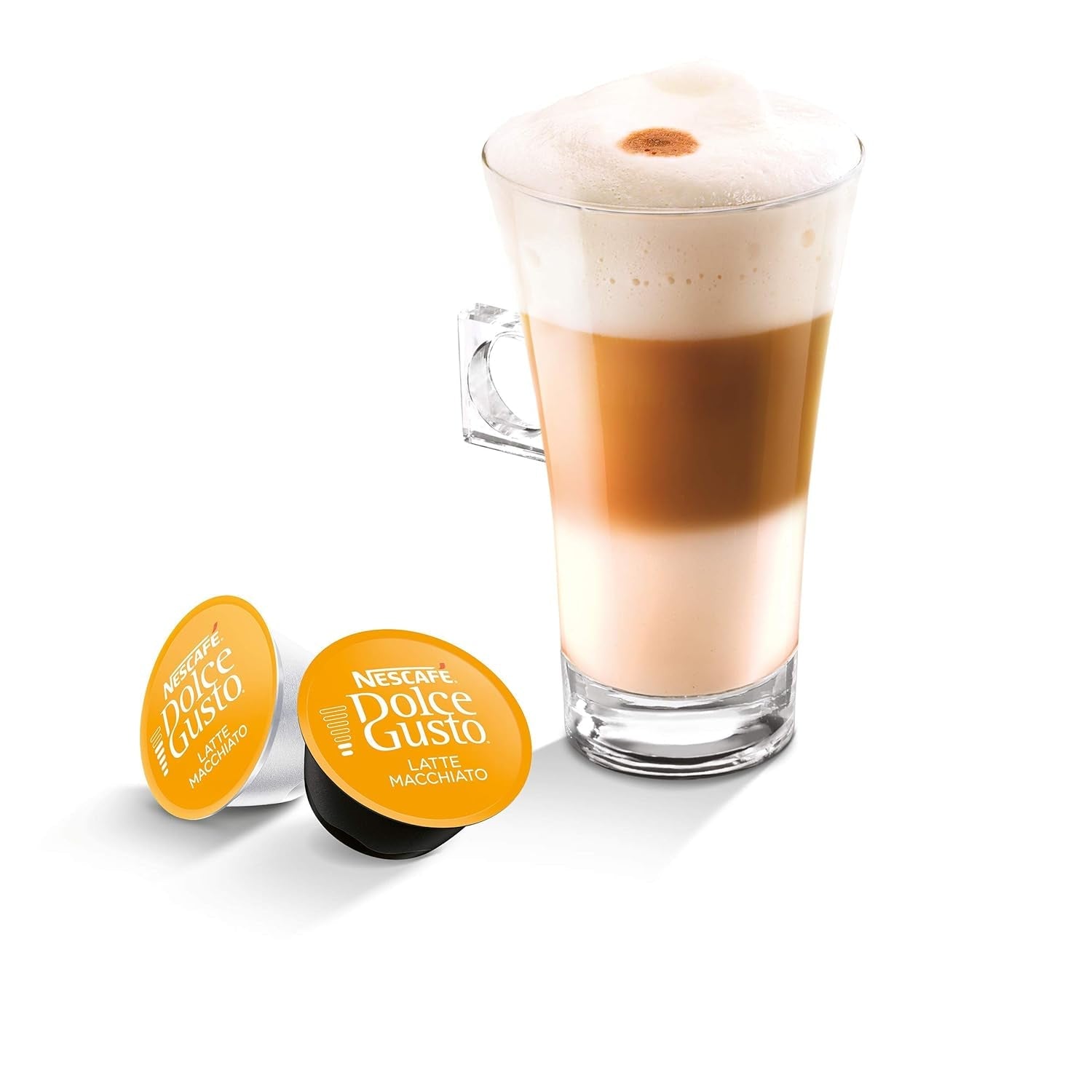 NESCAFÉ Dolce Gusto Latte Macchiato, 48 Kaffeekapseln, Aromatischer Espresso, 3-Schichten - Köstlichkeit aus feinem Milchschaum, Aromaversiegelte Kapseln, 6er Pack (3x16 Kapseln)