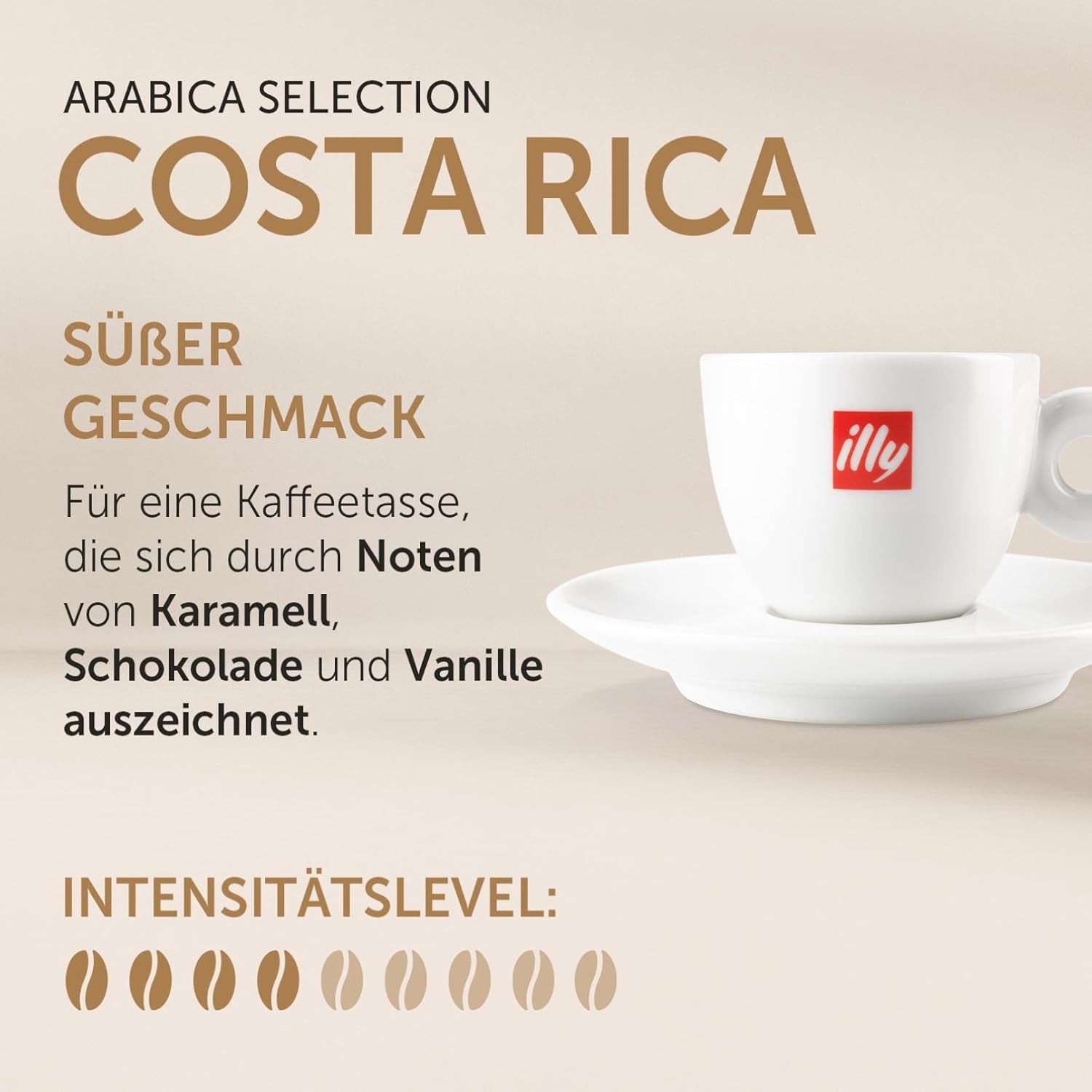 illy, Kaffeebohnen Arabica Selection Costa Rica, 100% Arabica med karamell-, Schokoladen- och Vanillenoten, süßer Gesmack, 1 Dos mit 250g