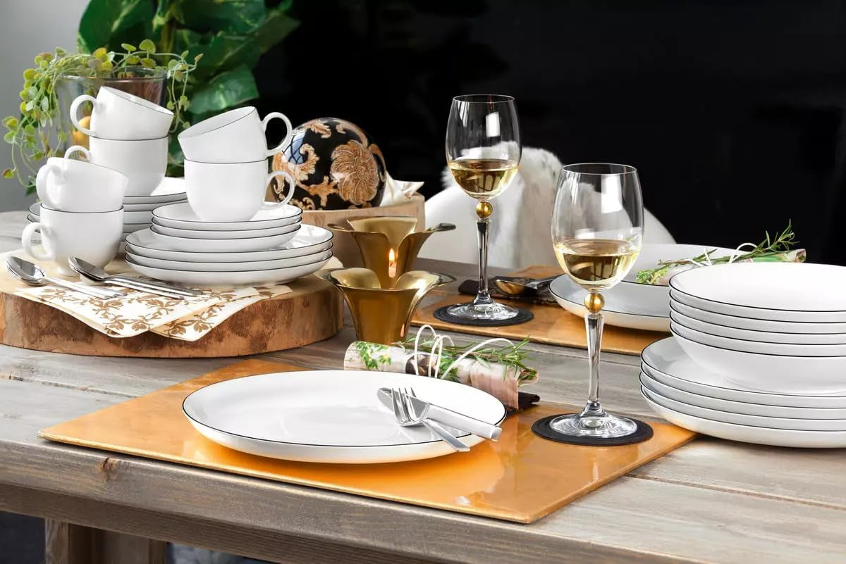 Seltmann Weiden - Lido Black Line - 36-delars servisset - porslin (inklusive 6 kaffemuggar)