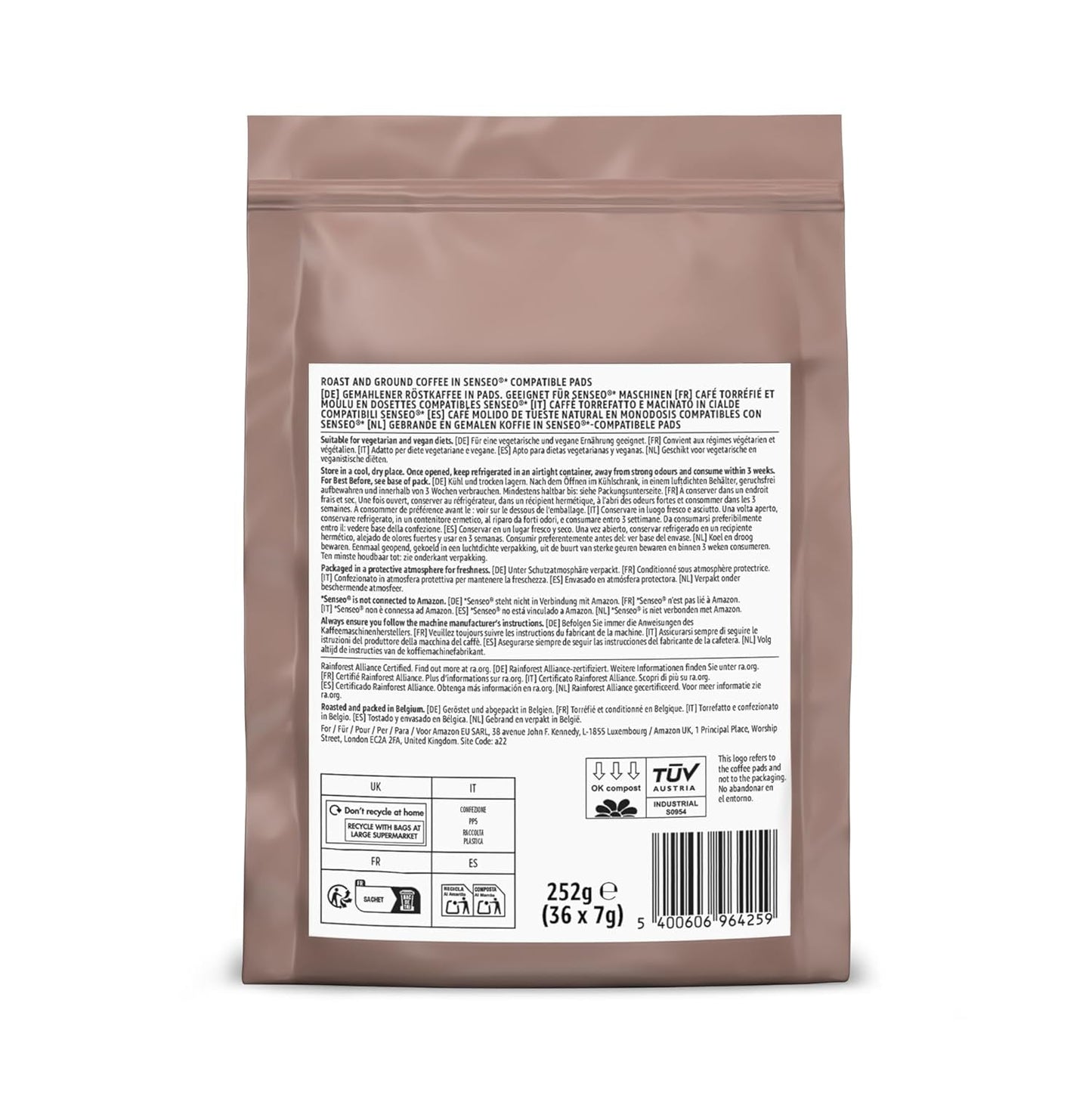 av Amazon Starke Pads, geeignet für Senseo-Maschinen, 36 Stück (1 Packung mit 36 ​​​​Stück) – Rainforest Alliance-zertifiziert