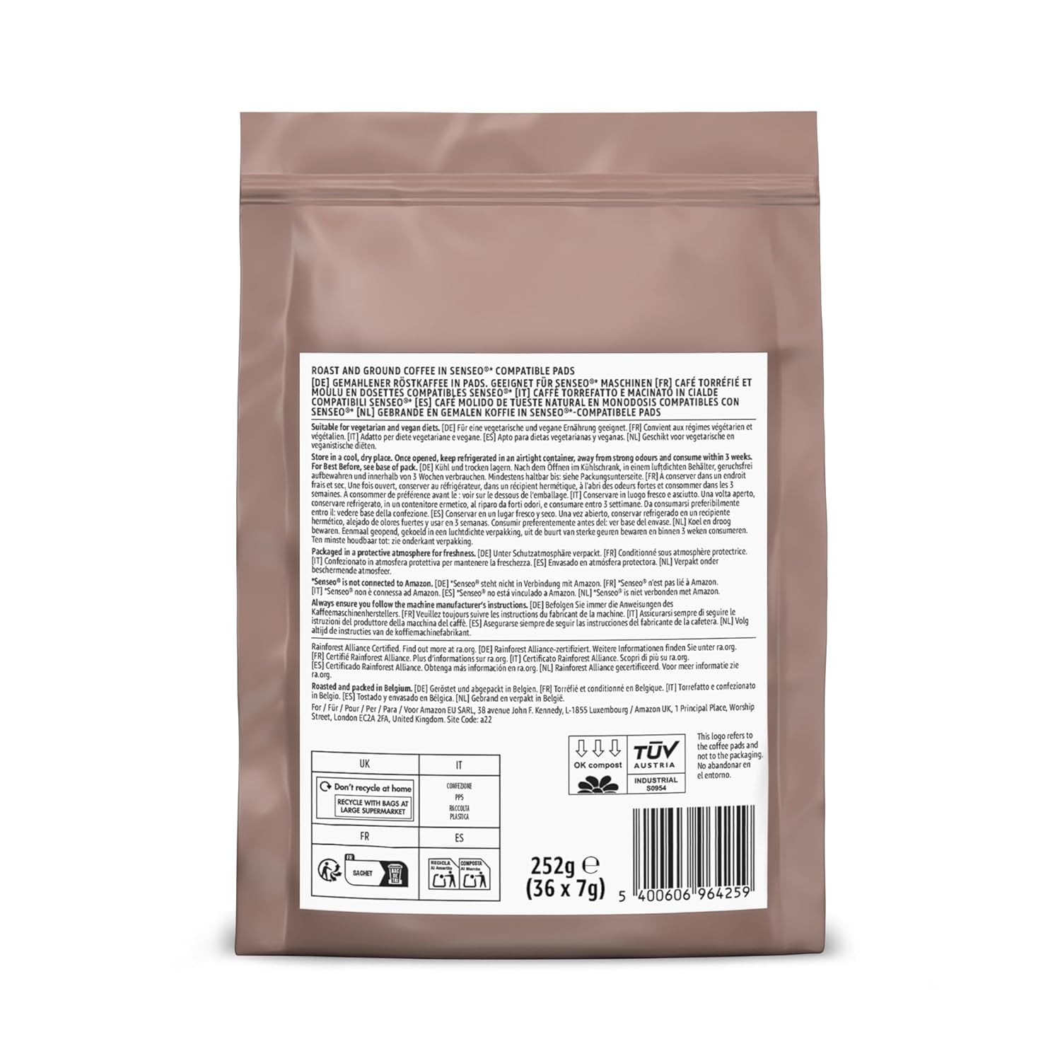av Amazon Starke Pads, geeignet für Senseo-Maschinen, 36 Stück (1 Packung mit 36 ​​​​Stück) – Rainforest Alliance-zertifiziert