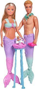 Simba 105733524 - Steffi Love Mermaid Family, gravid sjöjungfrudocka med Kevin som sjöjungfru, med spjälsäng, 29 cm dress-up dockor, lekdockor, för 3+ år gamla dockor Naty Shop
