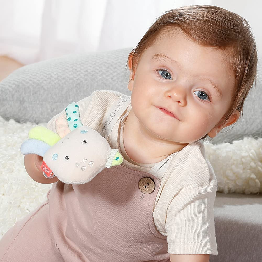 Fehn bläckfisk leksak ringklocka - skramla, gnissla, känna motorik leksak - plyschleksak för bebisar med mjukt tyg - leksak för bebisar och småbarn från 0+ månader Baby Toys Naty Shop