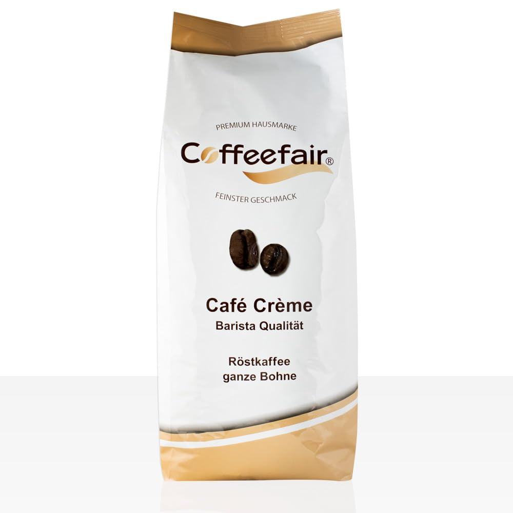 Coffeefair Cafe Creme Kaffeebohnen i Barista Qualität - 1 kg för Kaffeevollautomaten, Mischbohne för Kaffee eller Espresso verwendbar, schonende Trommelröstung