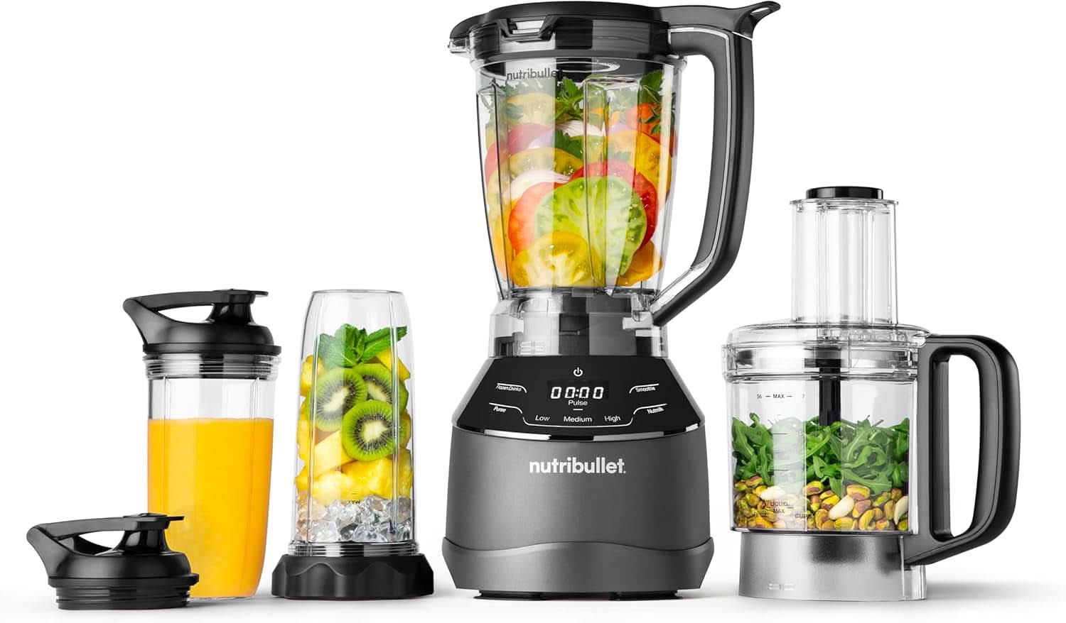 Nutribullet Full Size Blender, Elektrischer Mixer, Multifunktionaler Stabmixer, Professioneller Mixer, 1000 Watt Leistung, 1,6L Becher, Grau, NBF450DG Kitchen Naty Shop Schwarz 1500 Watt