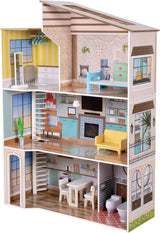 Olivia's Little World Modern medelhavsstil 3-våningars interaktivt dockhus i trä för barn med 17 tillbehör till dockmöbler Flerfärgad TD-13551B