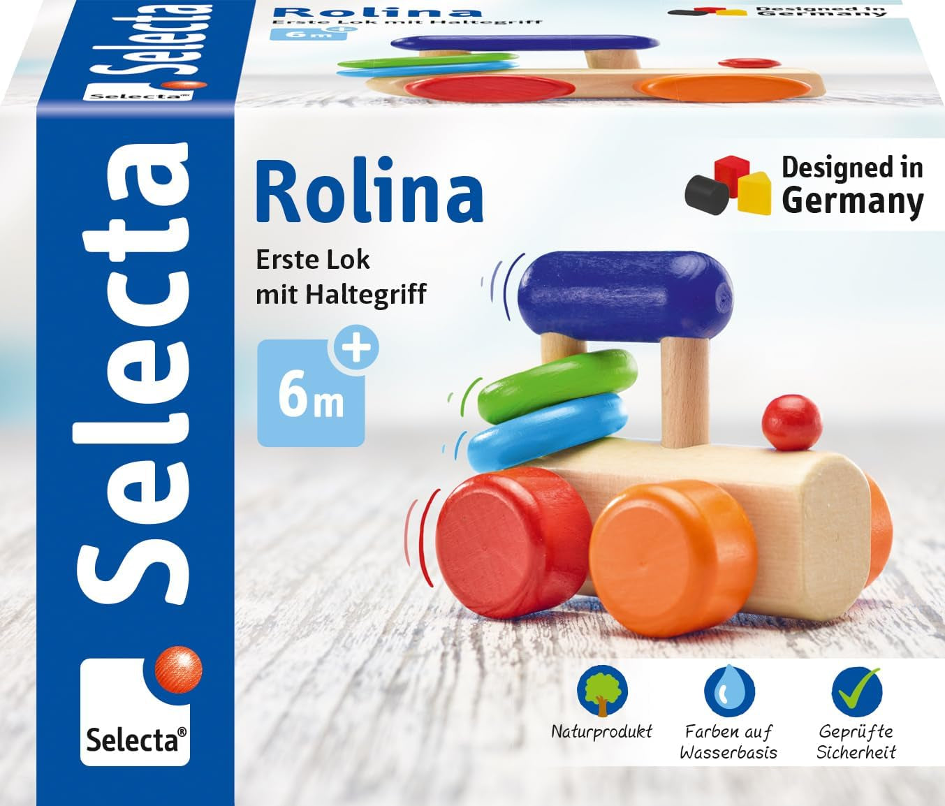 Selecta Locomotive Catch Toy, 8,5 cm, Trä, 6 månader - 3 år, Lokomotiv med skallerringar Babyleksaker Naty Shop Standardtitel