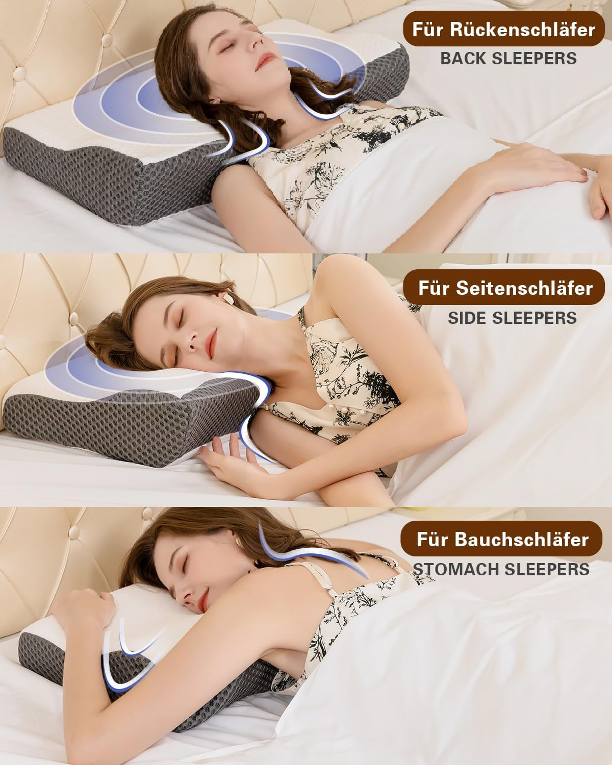 Nacksmärtskudde, ergonomisk ortopedisk nackkudde, sidobaksida buken Memory Foam Kudde, Antisnarkningskudde för män kvinnor (62 * 34,5 * 12/8cm) Cervikala ortopediska kuddar Naty Shop
