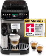 De'Longhi Magnifica Evo Next - Perfetto helautomatisk espressor med LatteCrema mjölkskummare, 13 One-Touch-drycker, kaffe- och cappuccinobryggare, färgpekskärm, titan (ECAM312.80.TB)