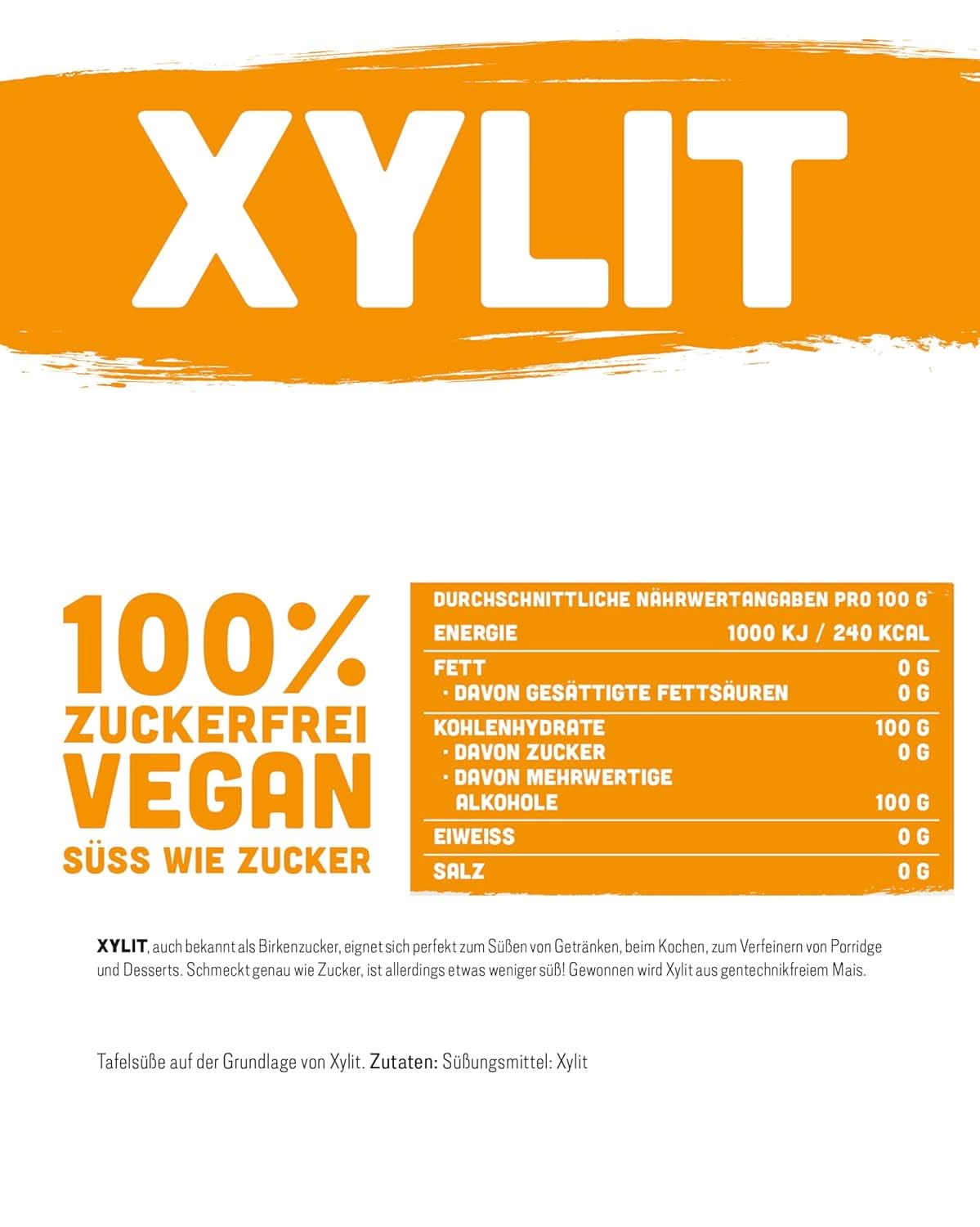 Premium xylitol med 1:1 sötningskraft jämfört med socker, 1 kg sötningsmedel Naty Shop