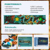 Mythical Dragon Tile Building Kit för vuxna, 3D Divine Loong Art Byggleksak med LED-lampor och blommor, DIY Dragon Relief Model Kit, kreativa presenter och dekorationer (1676 bitar)