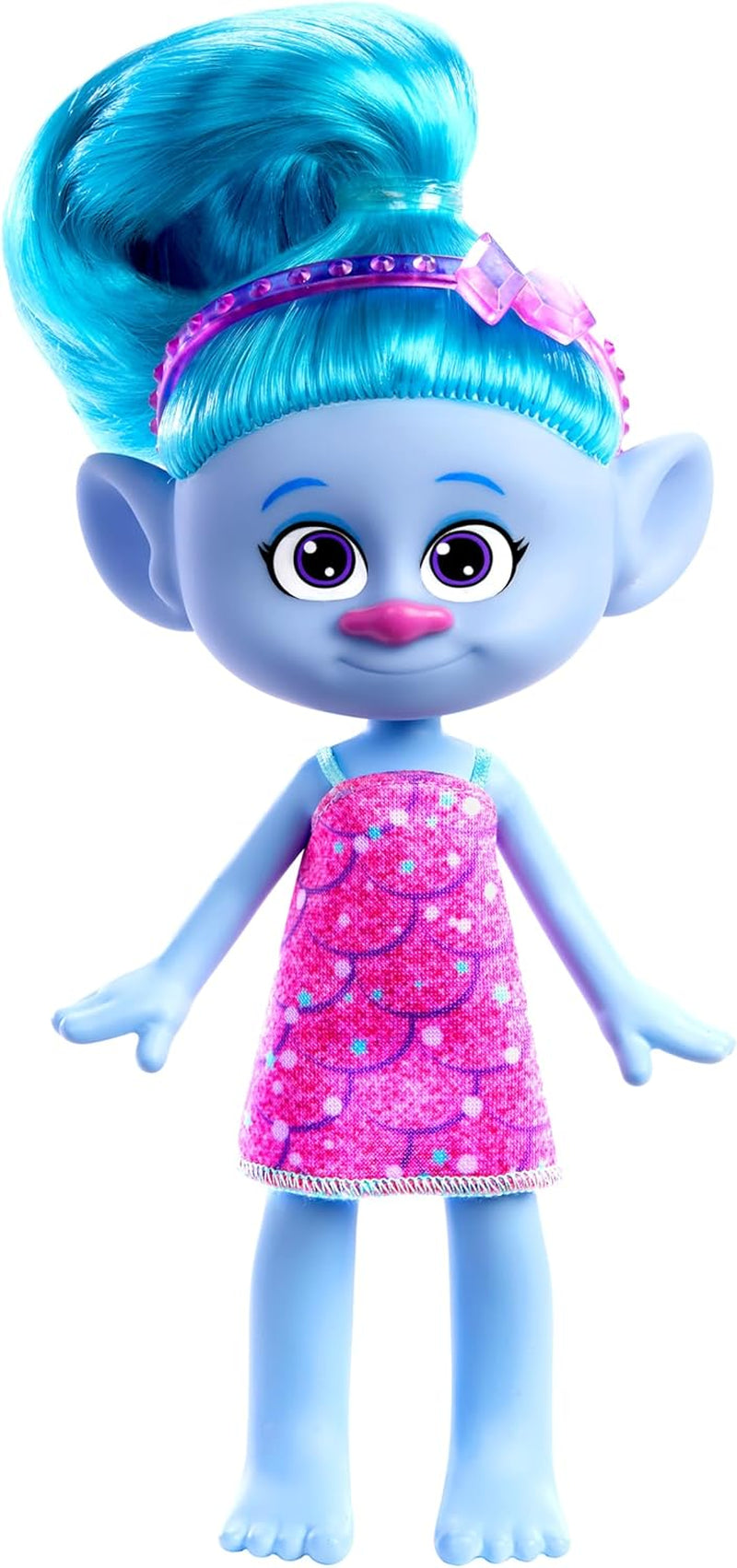 Mattel DREAMWORKS TROLLS United We Stand - Chenille Hairy Surprises Doll med gnistrande blått hår, lila pannband, från 3 år och uppåt, HNF15