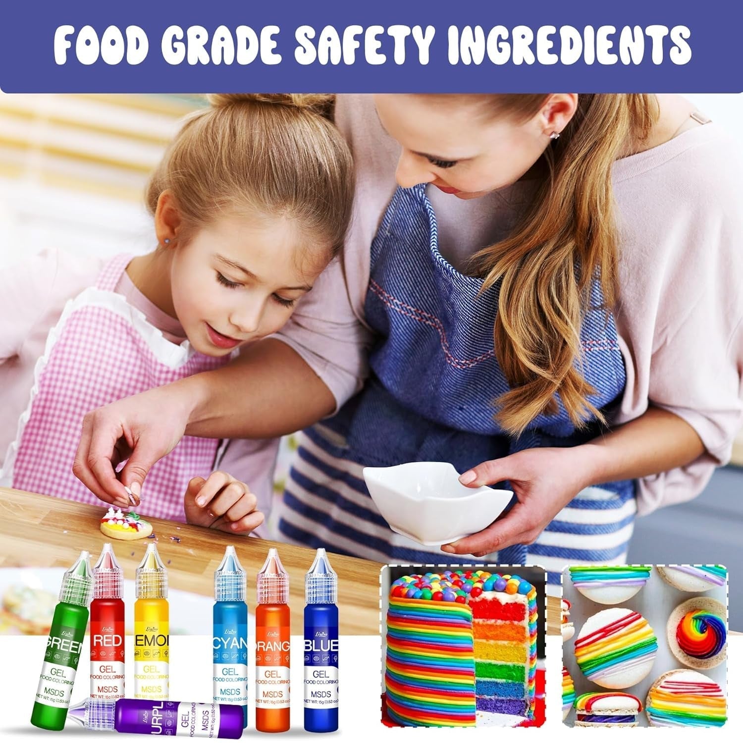 Gel matfärgning - Regnbågsfärg för kakor, bakning, kakor, makroner - koncentrerad sockerfri matfärg för dekoration av tårtor, drycker, påskägg, slime - 15 g styck