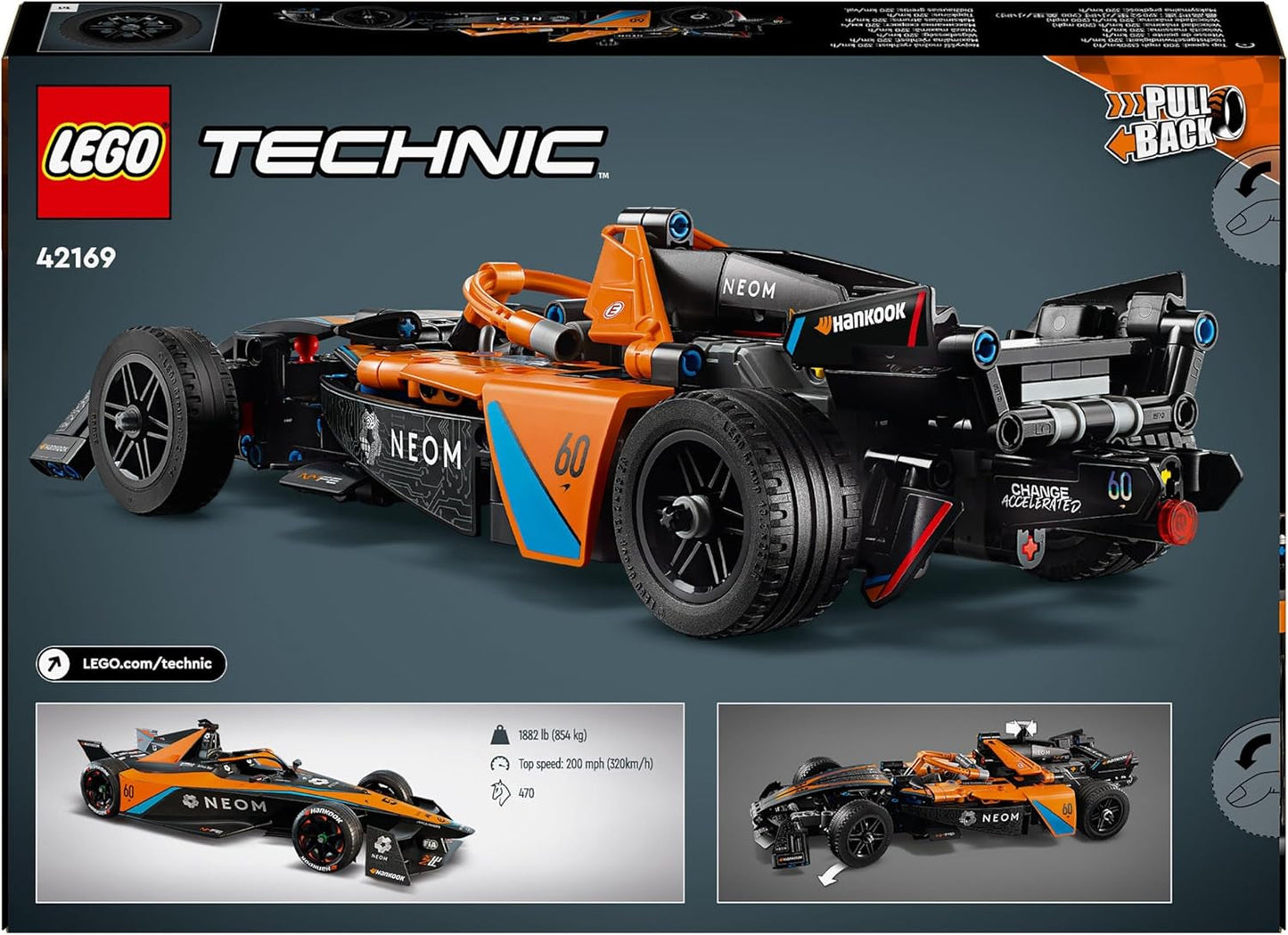 LEGO Technic NEOM Mclaren Formula E racingbil, racerbilleksak för 9 år gamla pojkar och flickor, modellbilsats, inredning för barnrum, födelsedagspresentidé 42169 Byggset Beuche den LEGO-Store