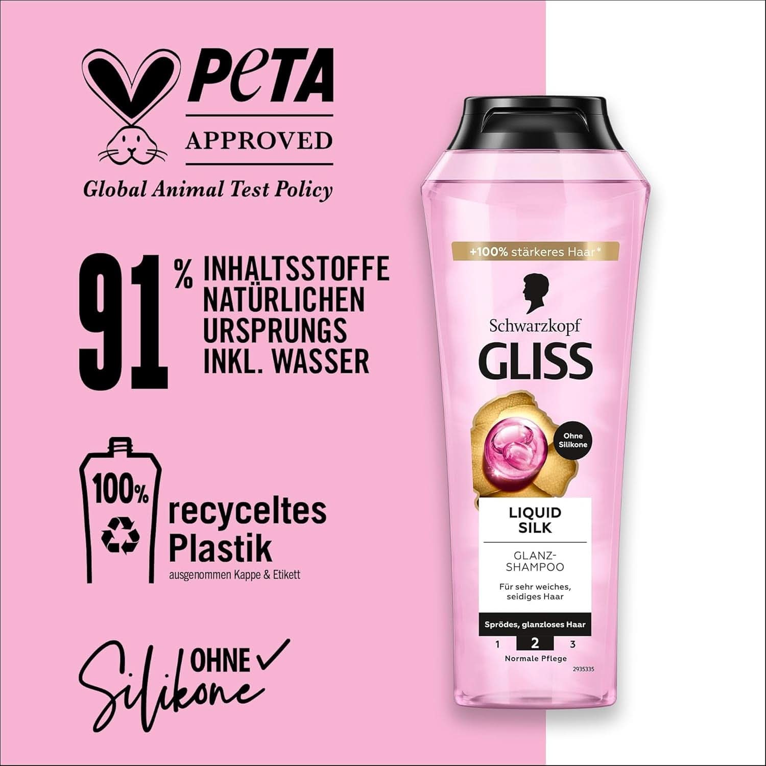 Gliss Shampoo Liquid Silk (250 ml), för ömtåligt och tråkigt hår Dusch och bad Naty Shop