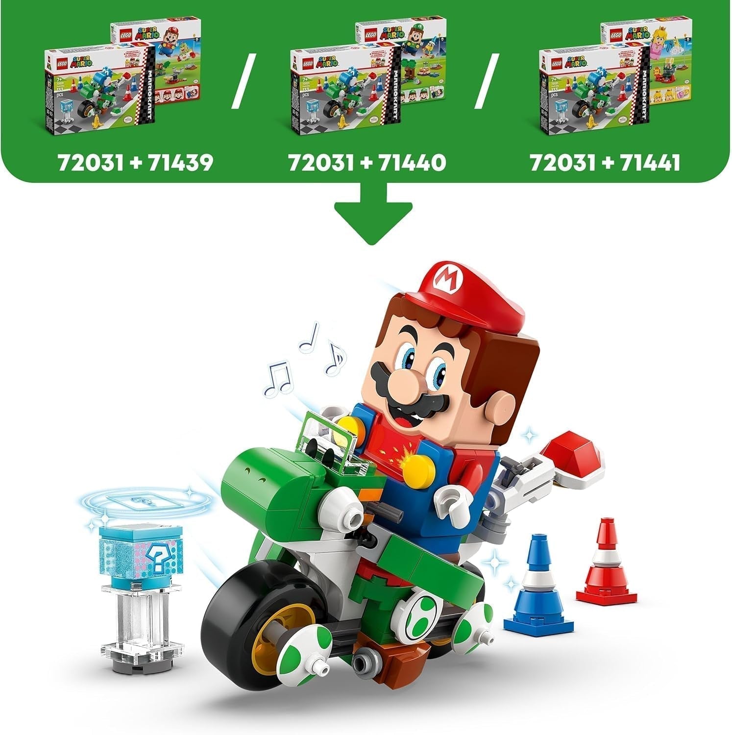 LEGO Super Mario: Mario Kart - Yoshi Bike, Nintendo Adventure Collectible Set, Present för barn, pojkar, tjejer och spelare 7+, Yoshi Figure Collection Set 72031 Byggset Besuche den LEGO-Store