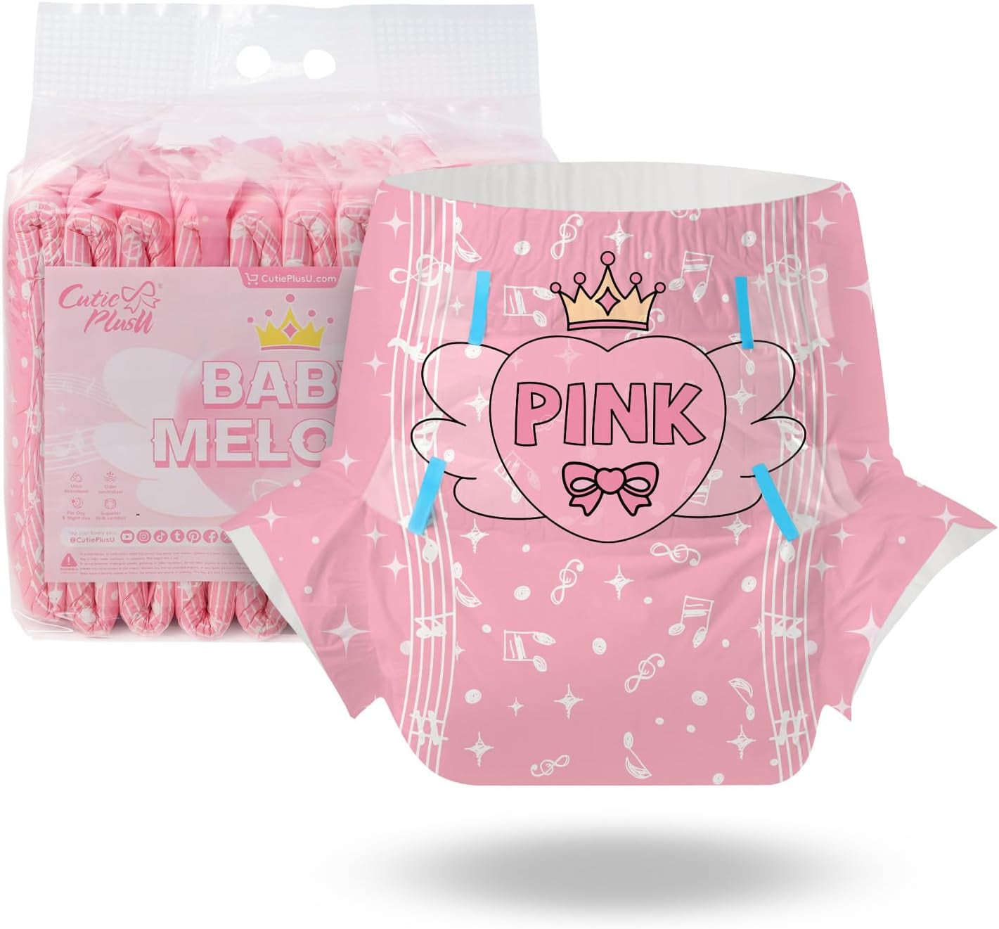 CutiePlusU vuxenblöjor, 10 stycken, inkontinenstrosor för engångsbruk med lakan för kvinnor och män, maximal absorptionsförmåga över natten - Lilla prinsessan (stor storlek 94-119 cm)